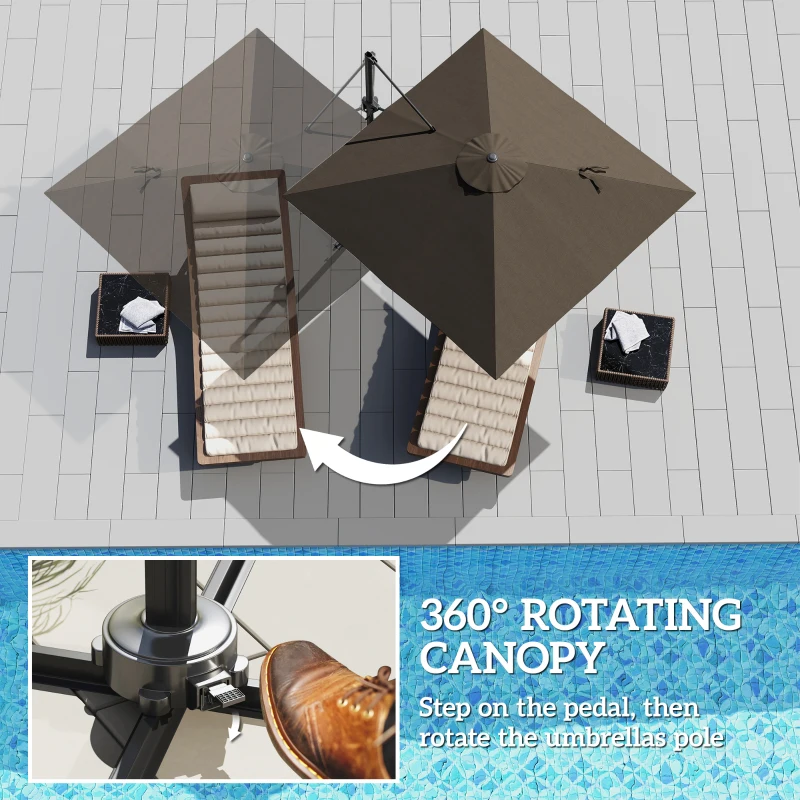 Outsunny 8'x8' Square Patio Hanging Offset Umbrella, Outdoor Cantilever Parasol w/ Cross Base, Tan