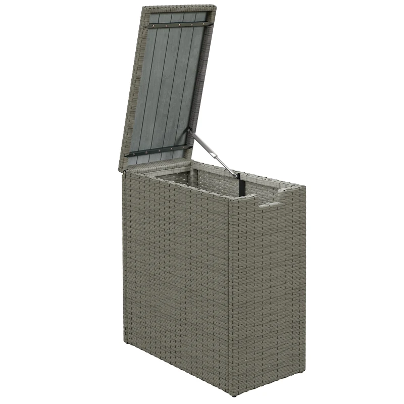Outsunny 17-Gallon Small Deck Box, Wicker Outdoor Storage Box with Acacia Wood Top for Patio Cushions and Garden Tools, Gray