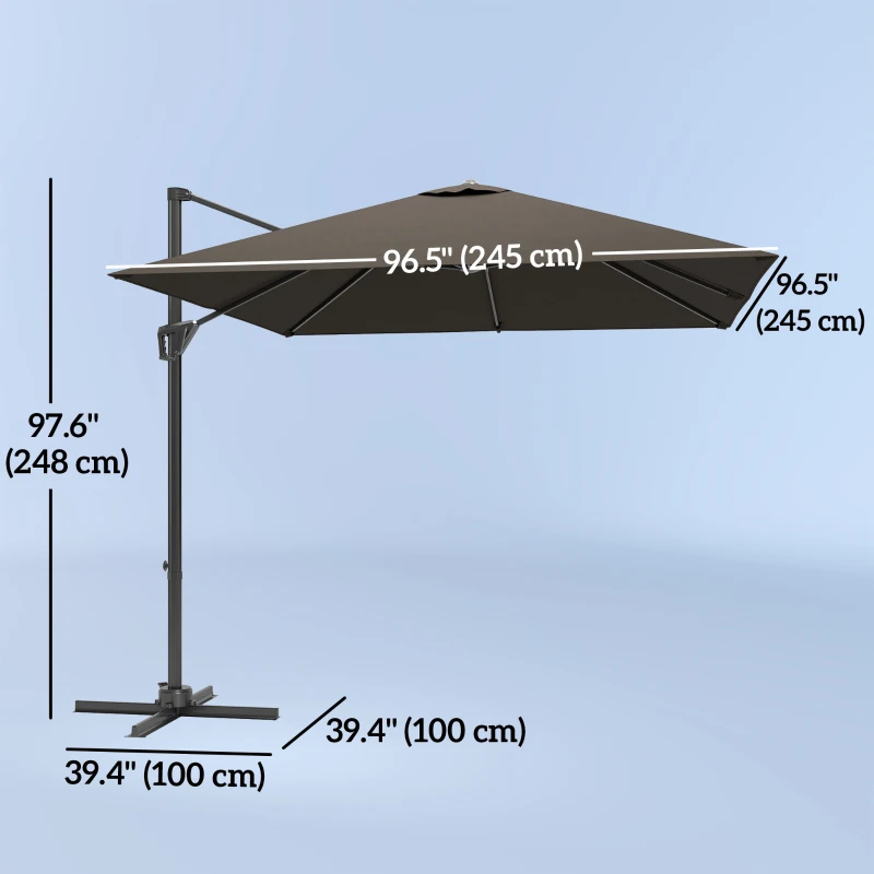 Outsunny 8'x8' Square Patio Hanging Offset Umbrella, Outdoor Cantilever Parasol w/ Cross Base, Tan