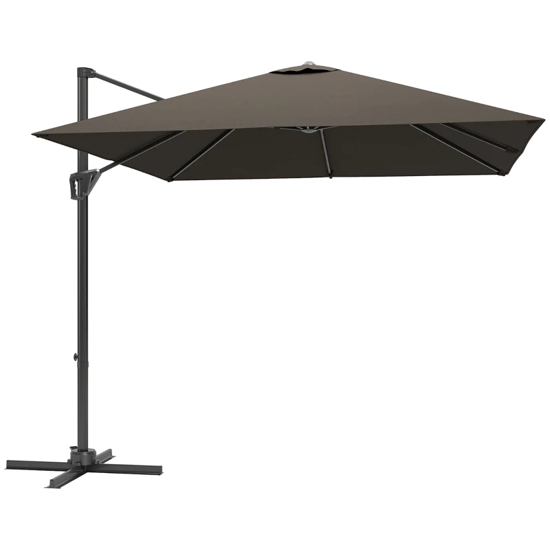 Outsunny 8'x8' Square Patio Hanging Offset Umbrella, Outdoor Cantilever Parasol w/ Cross Base, Tan