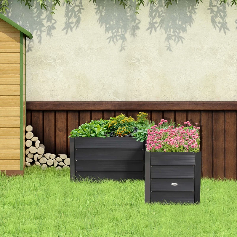 Outsunny 45" x 45" x 17" L-Shaped Galvanized Steel Raised Garden Bed for Vegetables, Flowers, Herbs, Dark Grey