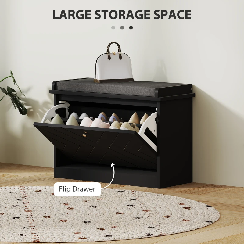 HOMCOM Shoe Storage with Seat, Upholstered Hallway Bench, Shoe Bench with Flip Drawer, Adjustable Shelf for 6 Pairs of Shoes