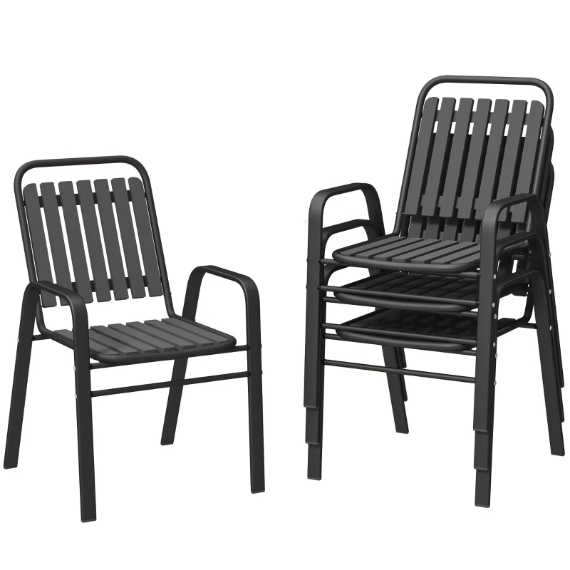 Outsunny Stackable Outdoor Dining Chairs Set of 4, for Patio, Balcony, Deck, Garden, Black