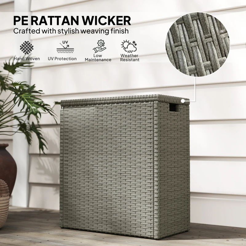 Outsunny 17-Gallon Small Deck Box, Wicker Outdoor Storage Box with Acacia Wood Top for Patio Cushions and Garden Tools, Gray