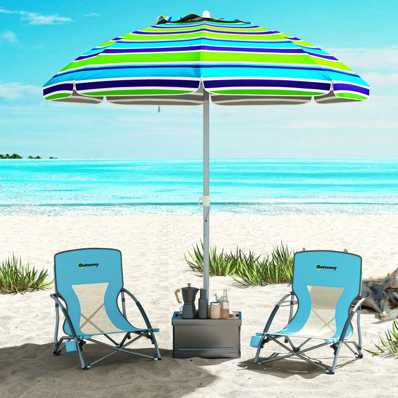 Outsunny Set of 2 Folding Beach Chairs with Mesh Back, Carry Bag and Cup Holder for Outdoor Camping Lawn, 22.8" x 21.7" x 24.4"