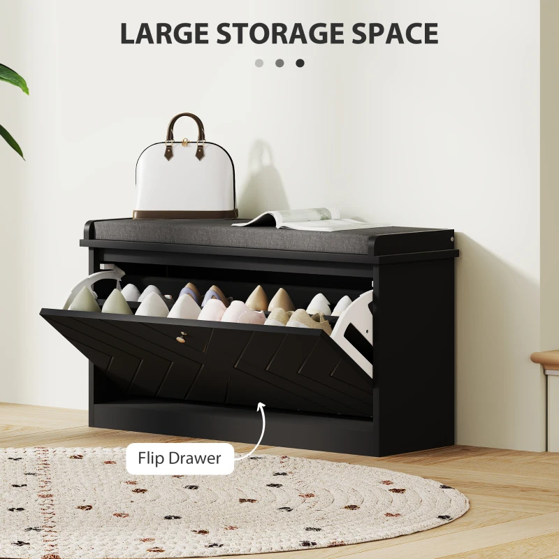 HOMCOM Shoe Storage with Seat, Upholstered Hallway Bench, Shoe Bench with Flip Drawer, Adjustable Shelf for 8 Pairs of Shoes