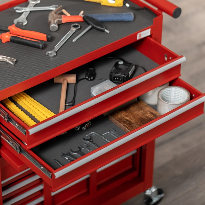 DURHAND 6-Drawer Tool Chest Set with 4 Wheels, Lockable Rolling Tool Box and Storage Cabinet for Garage Factory Workshop, Red