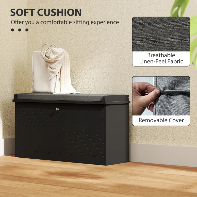 HOMCOM Shoe Storage with Seat, Upholstered Hallway Bench, Shoe Bench with Flip Drawer, Adjustable Shelf for 8 Pairs of Shoes