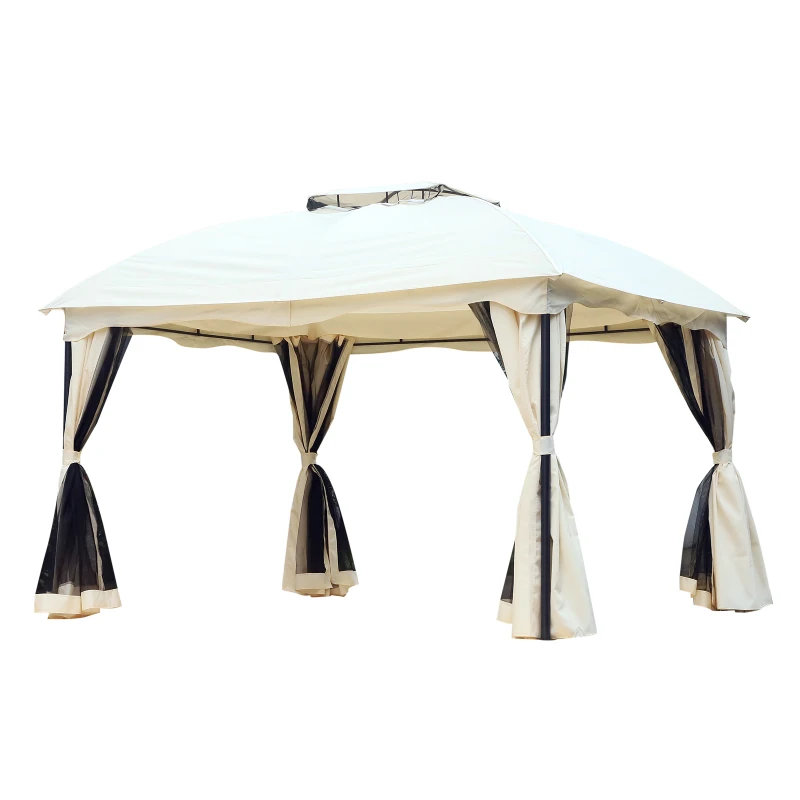 Outsunny 10x12ft Patio Gazebo Garden Pavilion Outdoor Canopy Tent Sun Shade 2 Tier Roof Hook w/ Curtain and Netting Steel Frame