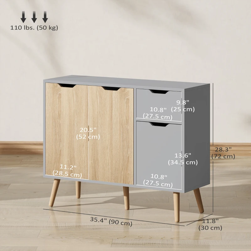 HOMCOM 35" Sideboard Storage Cabinet with Drawer, Grey and Nature Wood