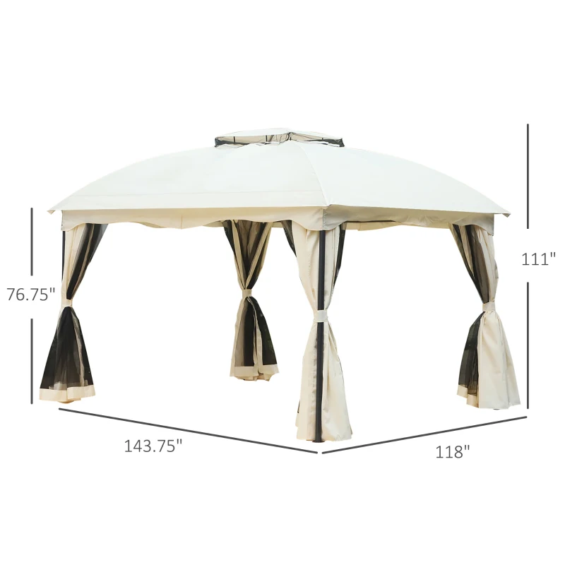 Outsunny 10x12ft Patio Gazebo Garden Pavilion Outdoor Canopy Tent Sun Shade 2 Tier Roof Hook w/ Curtain and Netting Steel Frame