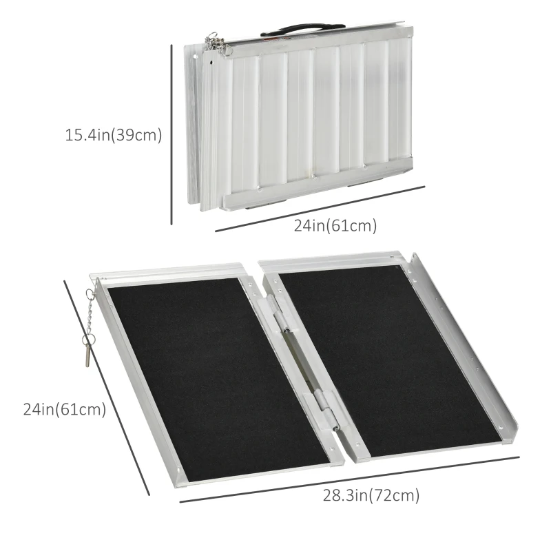 HOMCOM 2ft Wheelchair Ramp Scooter Mobility Non-Skid PVC Layering Portable Foldable Aluminium