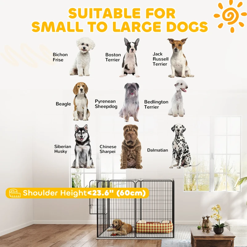 PawHut 8 Panel Pet Playpen Play Yard Fence Home DIY Heavy-Duty Metal Foldable Indoor Outdoor 47"H