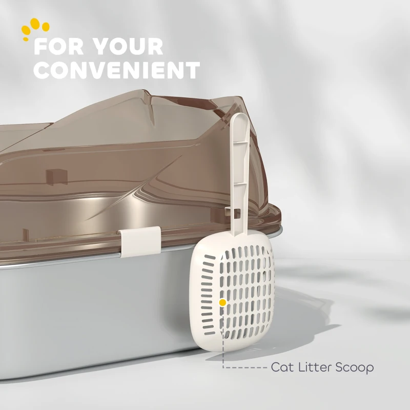 PawHut Stainless Steel Cat Litter Box with High Sided Enclosure, Scoop, Non-Sticky & Anti-Urine Leakage, Easy Cleaning