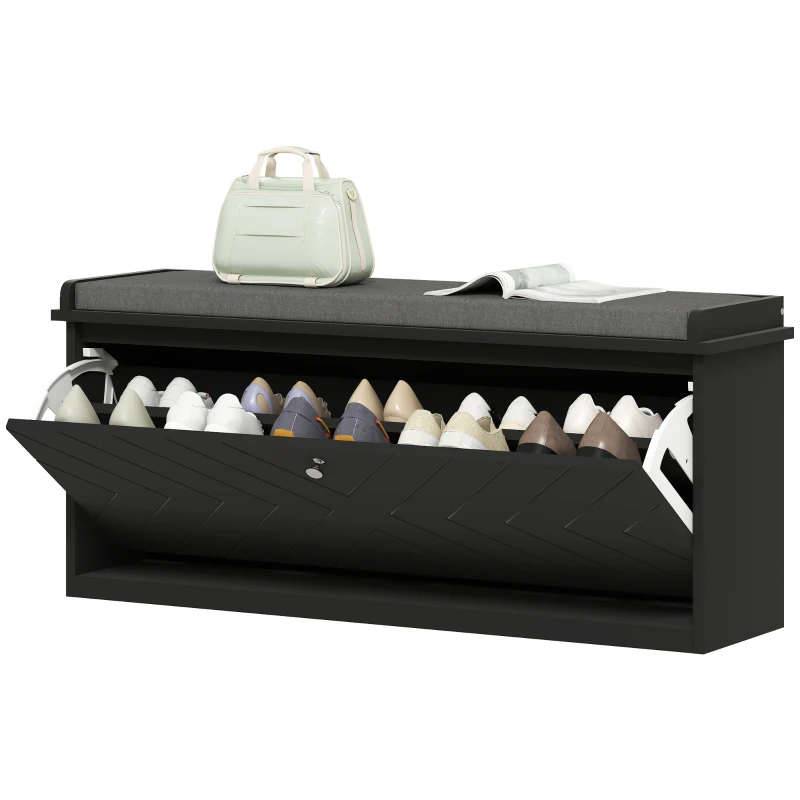 HOMCOM Shoe Storage with Seat, Upholstered Hallway Bench, Shoe Bench with Flip Drawer, Adjustable Shelf for 10 Pairs of Shoes