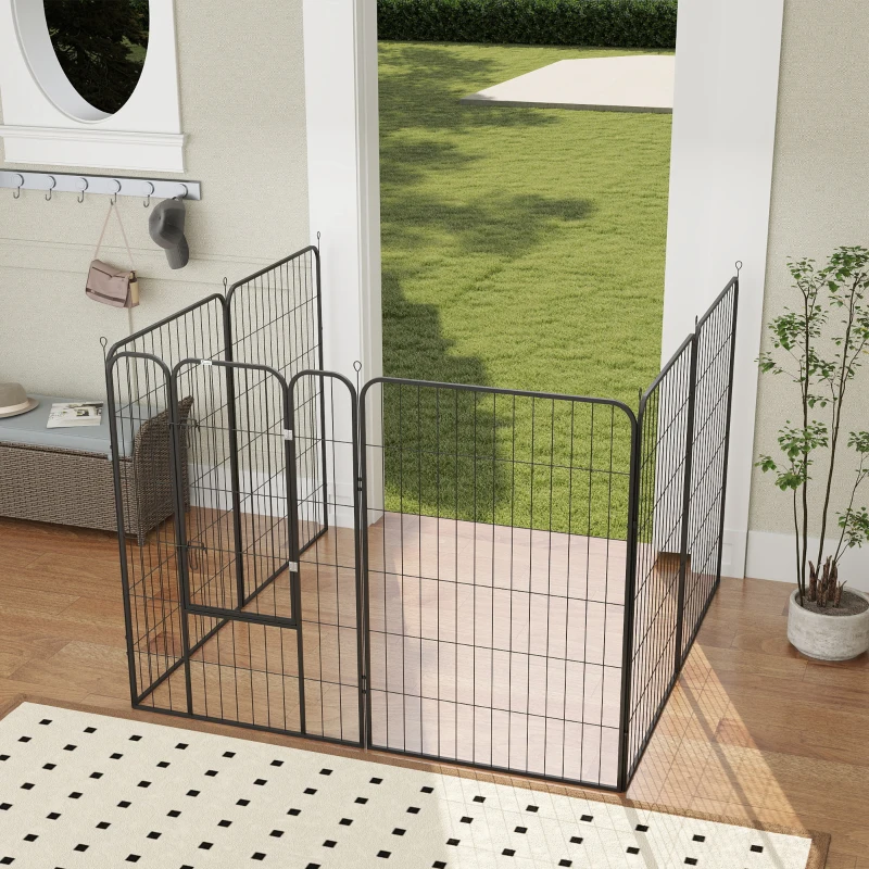 PawHut 8 Panel Pet Playpen Play Yard Fence Home DIY Heavy-Duty Metal Foldable Indoor Outdoor 47"H