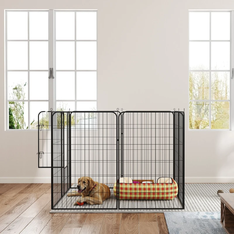 PawHut 8 Panel Pet Playpen Play Yard Fence Home DIY Heavy-Duty Metal Foldable Indoor Outdoor 47"H