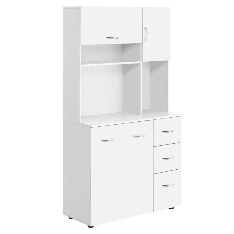 HOMCOM Freestanding Kitchen Microwave Cabinet Tall Cabinet with Doors Drawers Shelves, White