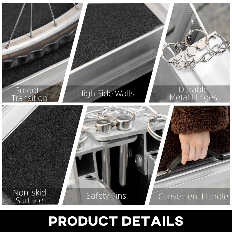 HOMCOM 2ft Wheelchair Ramp Scooter Mobility Non-Skid PVC Layering Portable Foldable Aluminium