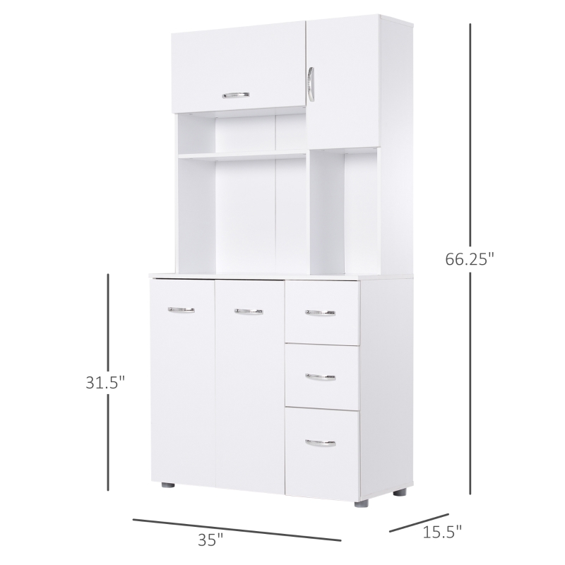 HOMCOM Freestanding Kitchen Microwave Cabinet Tall Cabinet with Doors Drawers Shelves, White