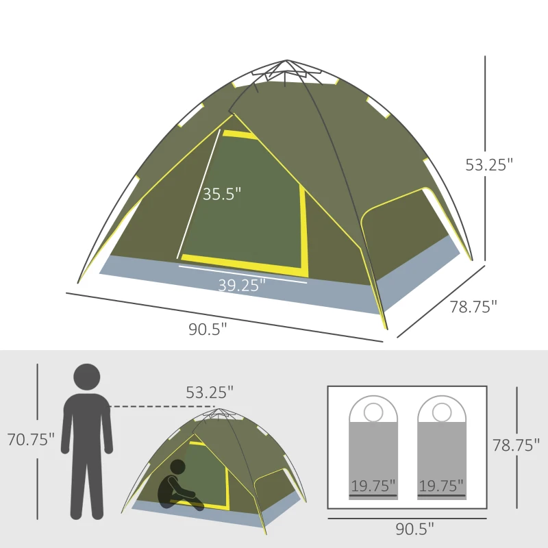 Outsunny 7' x 6' Lightweight 2 Person Pop-Up Camping Tent With Removable Waterproof Rainfly