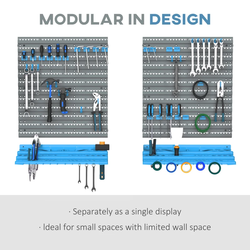 DURHAND 54 Piece Pegboard and Shelf Tool Organizer Wall Mounted DIY Garage Storage with 50 Hooks Blue