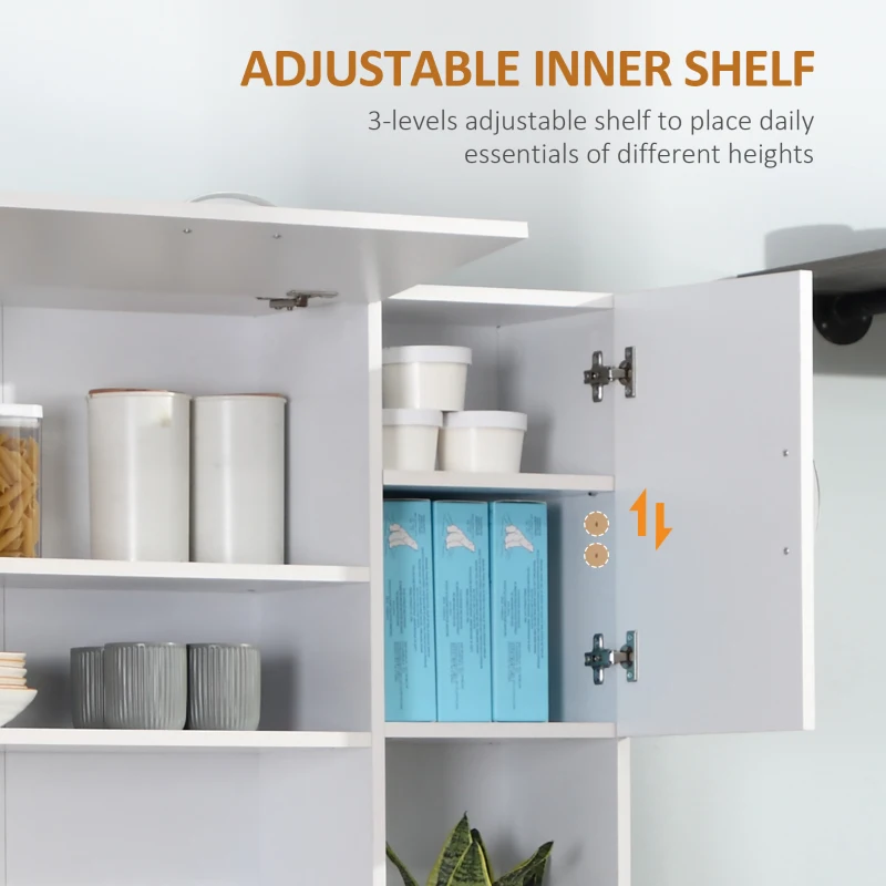 HOMCOM Freestanding Kitchen Microwave Cabinet Tall Cabinet with Doors Drawers Shelves, White