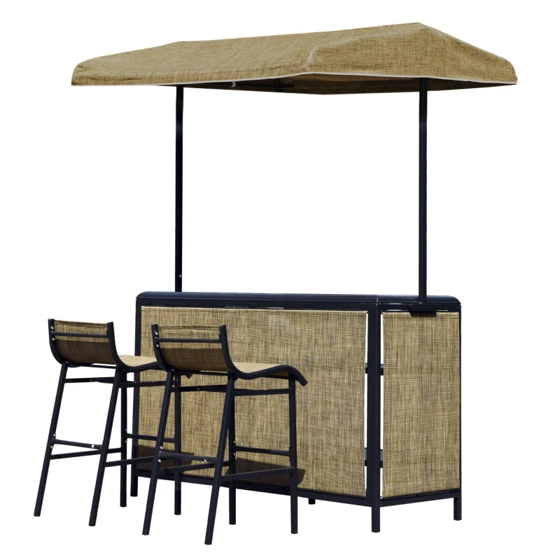 Outsunny 3 Piece Outdoor Bar Table and Stool Set with Canopy Garden Patio Furniture Beige