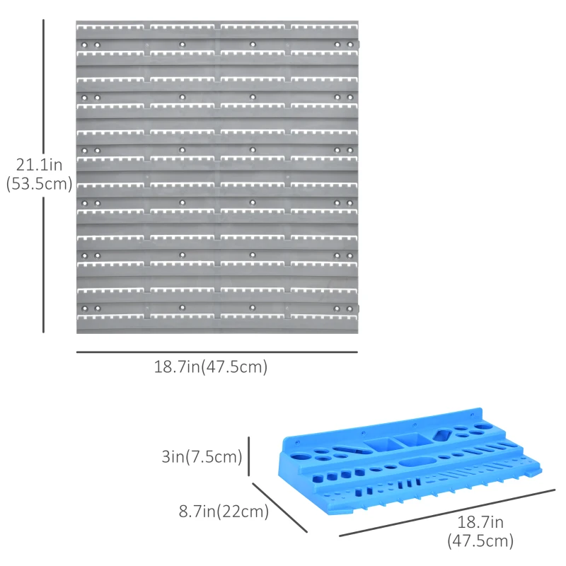 DURHAND 54 Piece Pegboard and Shelf Tool Organizer Wall Mounted DIY Garage Storage with 50 Hooks Blue