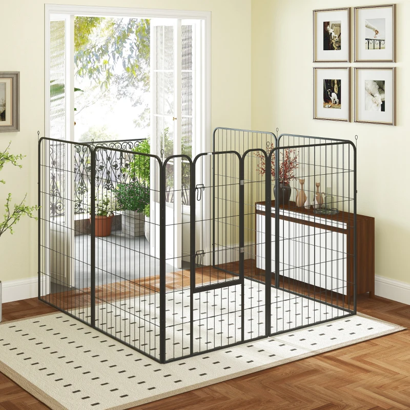 PawHut 8 Panel Pet Playpen Play Yard Fence Home DIY Heavy-Duty Metal Foldable Indoor Outdoor 47"H