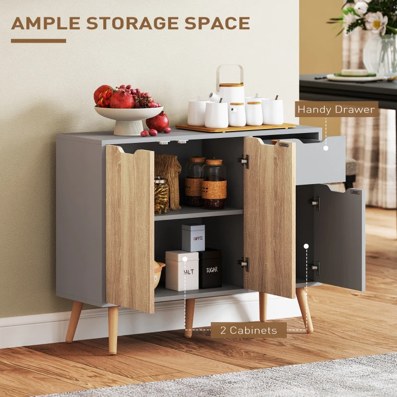 HOMCOM 35" Sideboard Storage Cabinet with Drawer, Grey and Nature Wood