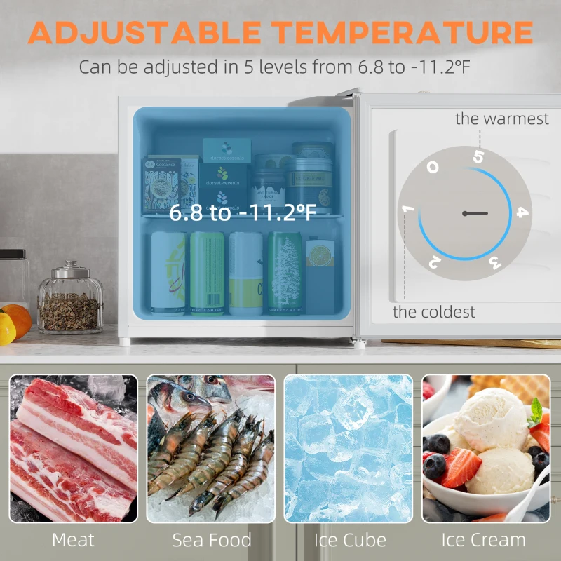 HOMCOM 1.1 Cu.Ft Countertop Mini Freezer, Compact Upright Freezer with Removable Shelves, White