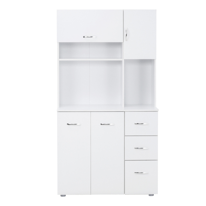 HOMCOM Freestanding Kitchen Microwave Cabinet Tall Cabinet with Doors Drawers Shelves, White