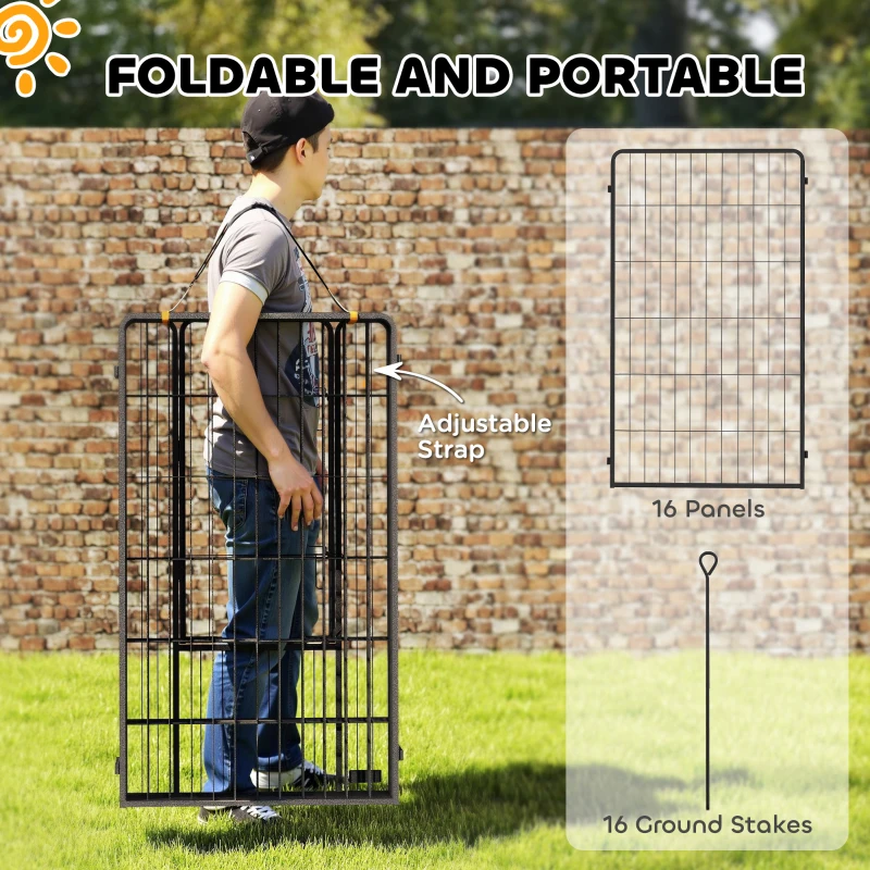 PawHut 16 Panels Dog Playpen with Strap, Portable & DIY, for Large Dogs, for Yard, RV, Camping, Garden, 47" Height