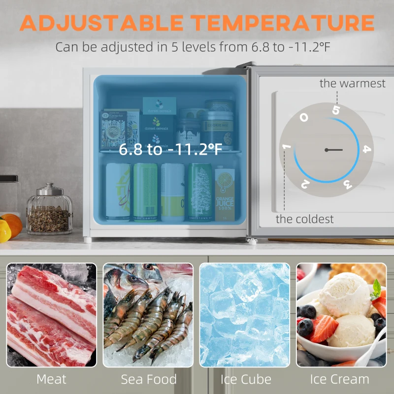 HOMCOM Mini Freezer Countertop, 1.1 Cu.Ft Compact Upright Freezer with Removable Shelves, Reversible Door for Home, Dorm, Apartment and Office, Gray