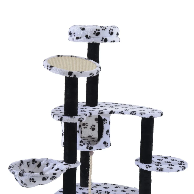 PawHut 60" Multi-Level Plush Cat Tree, Tall Cat Tower with Scratching Posts and Hammock, White
