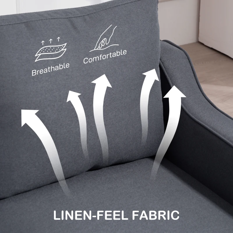 HOMCOM 3 Seater Sofa, Modern Couch with Pocket Spring, Linen Upholstered, Thick Padded, Charcoal Grey