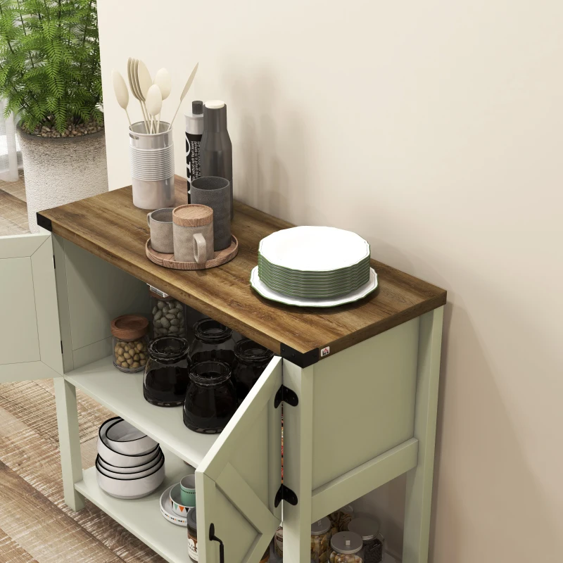 HOMCOM Farmhouse Kitchen Storage Cabinet, Free Standing Sideboard Console Table with Barn Doors, Bottom Shelf, White