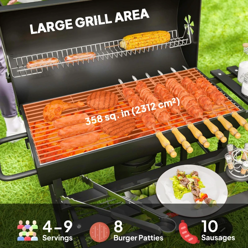 Outsunny 29" Charcoal BBQ Grill Barbecue Grill with Foldable Front Side Table, Spacious Cooking Area, Shelf, Black