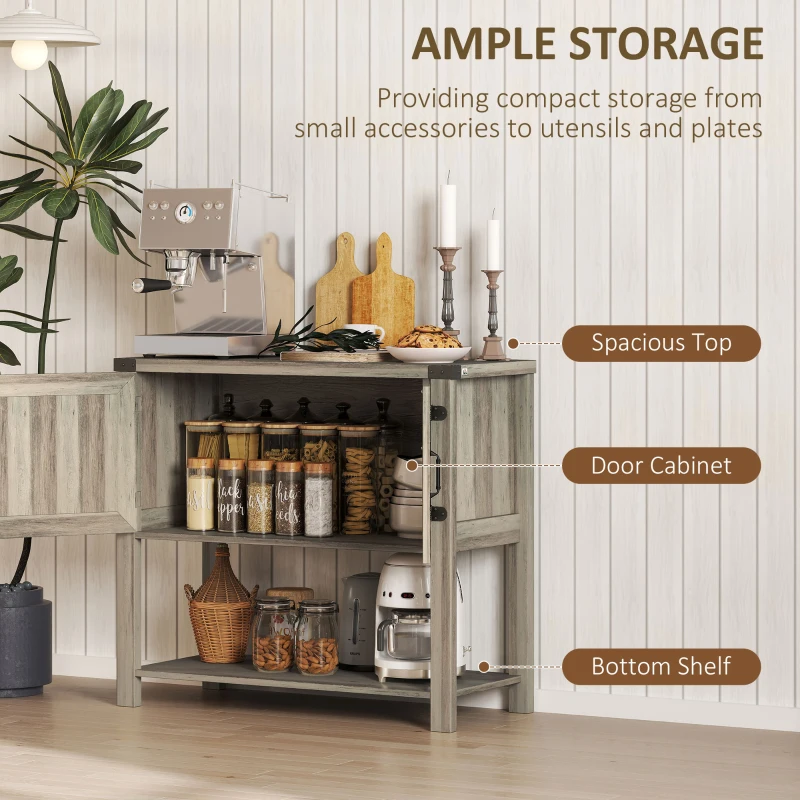 HOMCOM Farmhouse Double Door Coffee Bar Cabinet, Kitchen Cabinet with Bottom Shelf for Entryway, Living Room, Washed-out Gray
