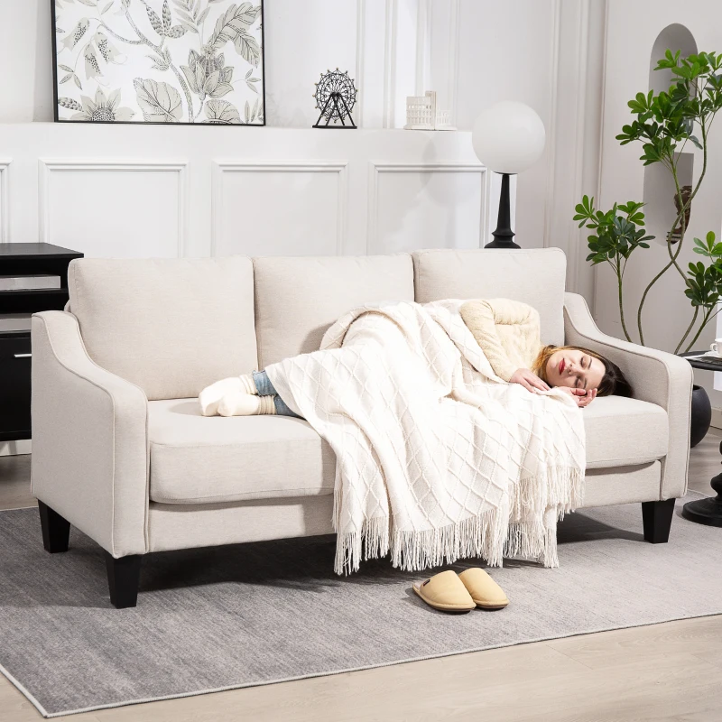 HOMCOM 3 Seater Sofa, Modern Couch with Pocket Spring, Linen Upholstered, Thick Padded, Beige