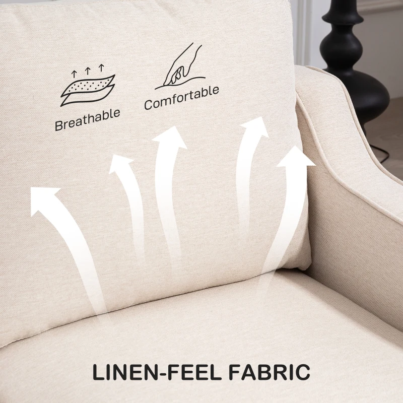 HOMCOM 3 Seater Sofa, Modern Couch with Pocket Spring, Linen Upholstered, Thick Padded, Beige