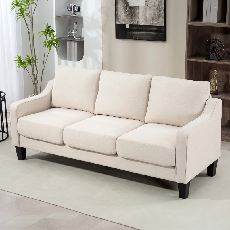 HOMCOM 3 Seater Sofa, Modern Couch with Pocket Spring, Linen Upholstered, Thick Padded, Beige