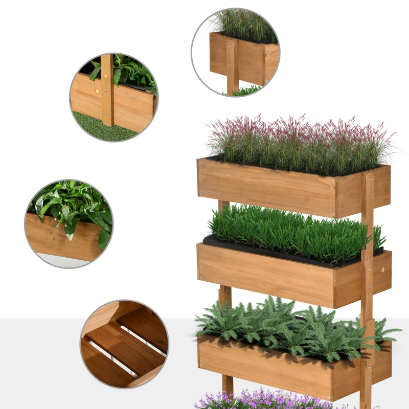 Outsunny 4-Tier Raised Garden Bed, Vertical Elevated Planter Rack with Non-woven Fabric, Wooden Raised Planter Boxes for Indoor and Outdoor