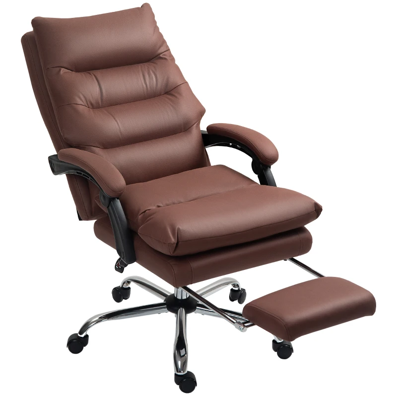 Vinsetto Microfibre Massage Office Chair, Heated Reclining Chair with Footrest, Double-tier Padding, Swivel Wheels, Coffee