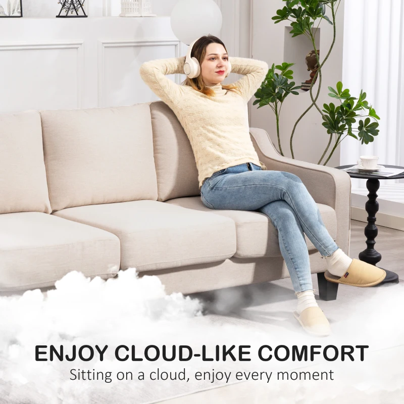 HOMCOM 3 Seater Sofa, Modern Couch with Pocket Spring, Linen Upholstered, Thick Padded, Beige