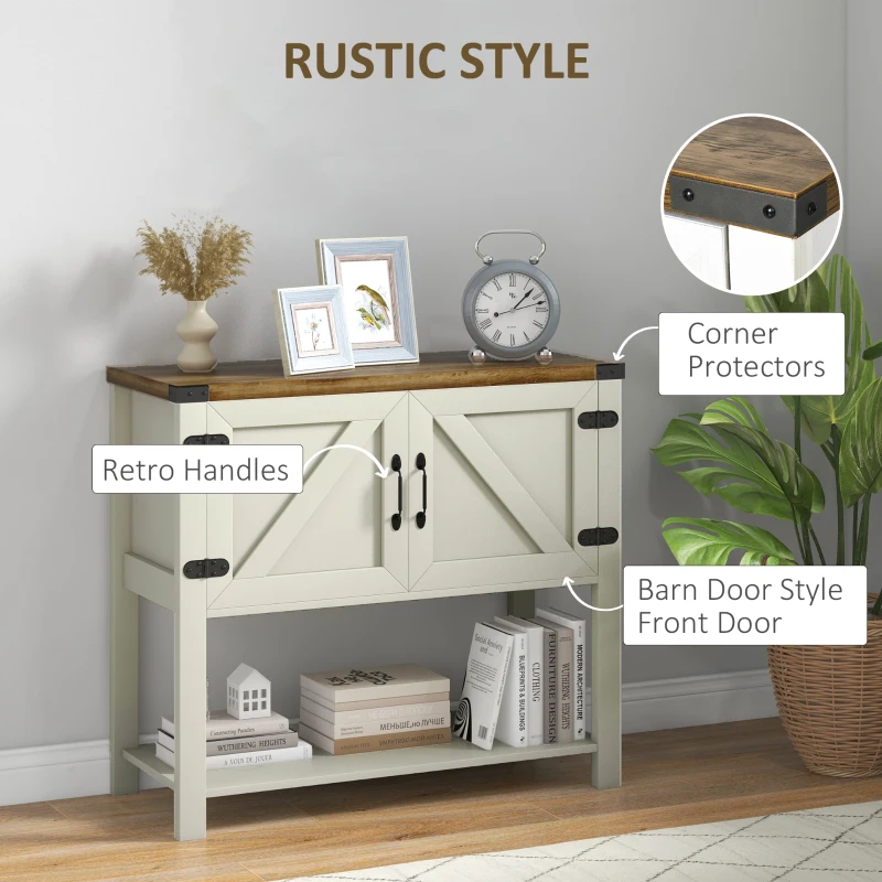 HOMCOM Farmhouse Kitchen Storage Cabinet, Free Standing Sideboard Console Table with Barn Doors, Bottom Shelf, White