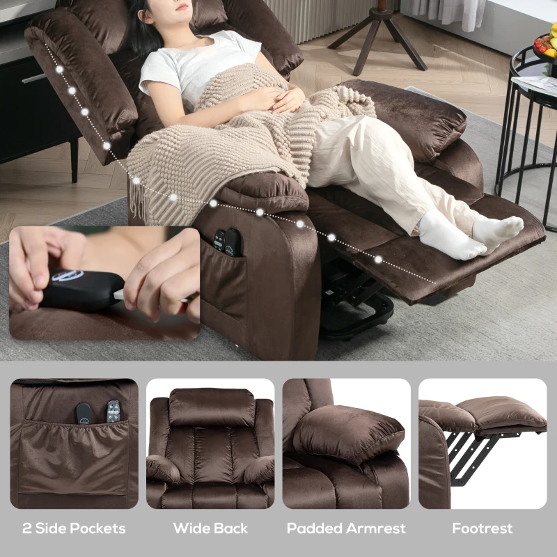 HOMCOM Power Lift Recliner Chair for Elderly, Electric Lift Chair with Massage and Heat, Remote Control, Brown
