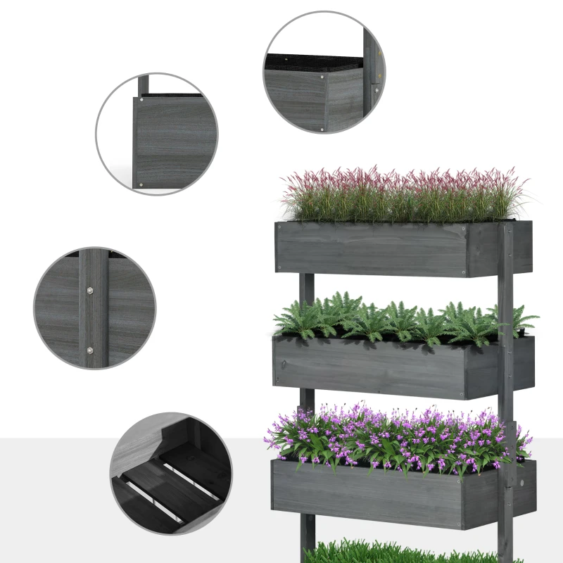 Outsunny Outdoor Wooden Vertical Garden Planter, 4 Tier Planter Box, Self-Draining for Flowers, Vegetables, Herbs, Gray