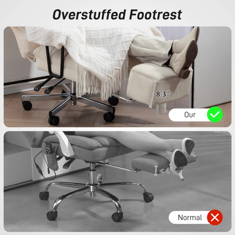 HOMCOM Executive Office Chair with Lumbar Support, Footrest, High Back Reclining Overstuffed Desk Chair with, Cream White